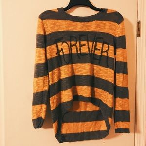 Gold and grey striped “forever” sweater